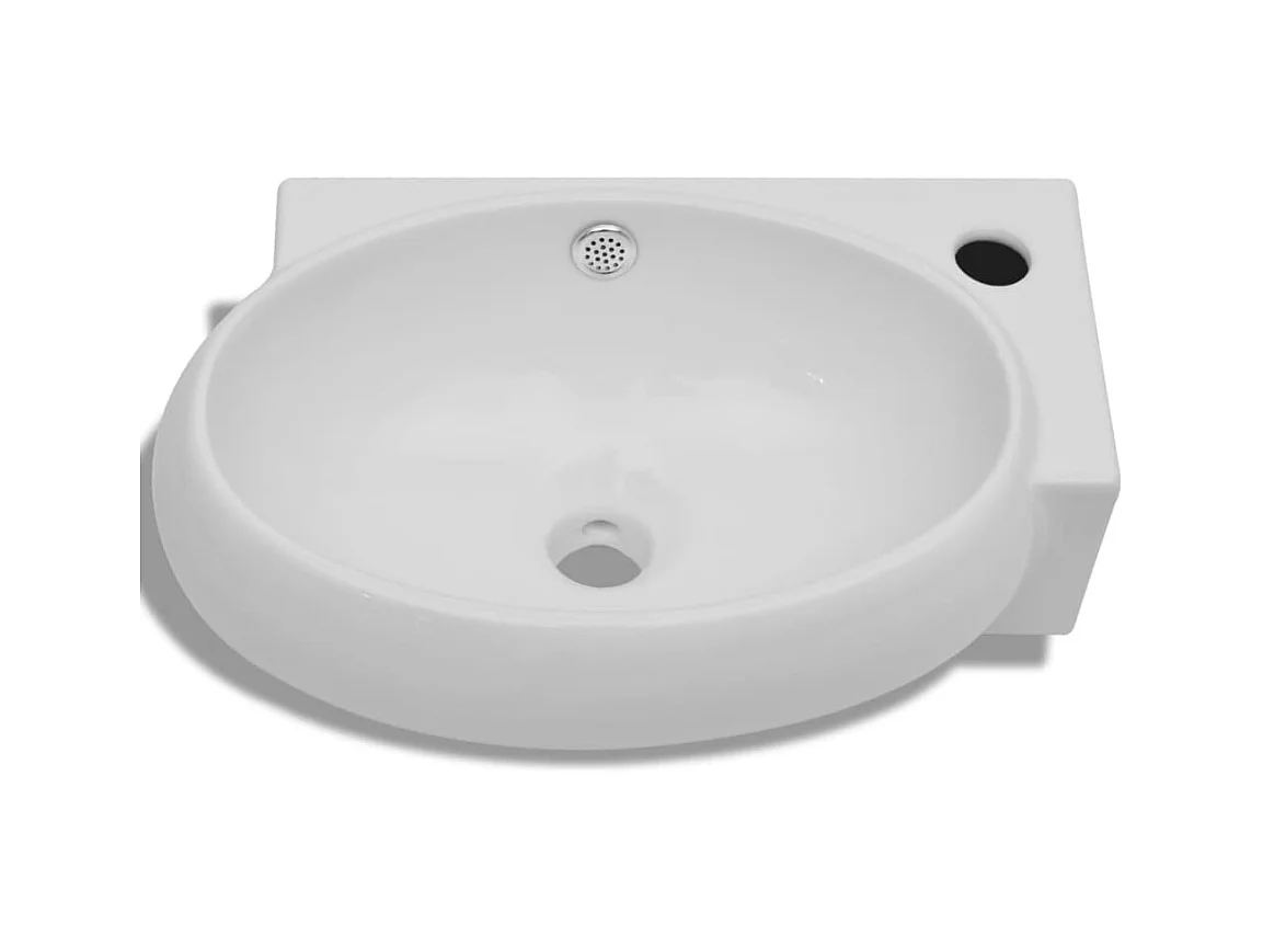 Lavabo de baño de cerámica blanca con orificio rebosadero