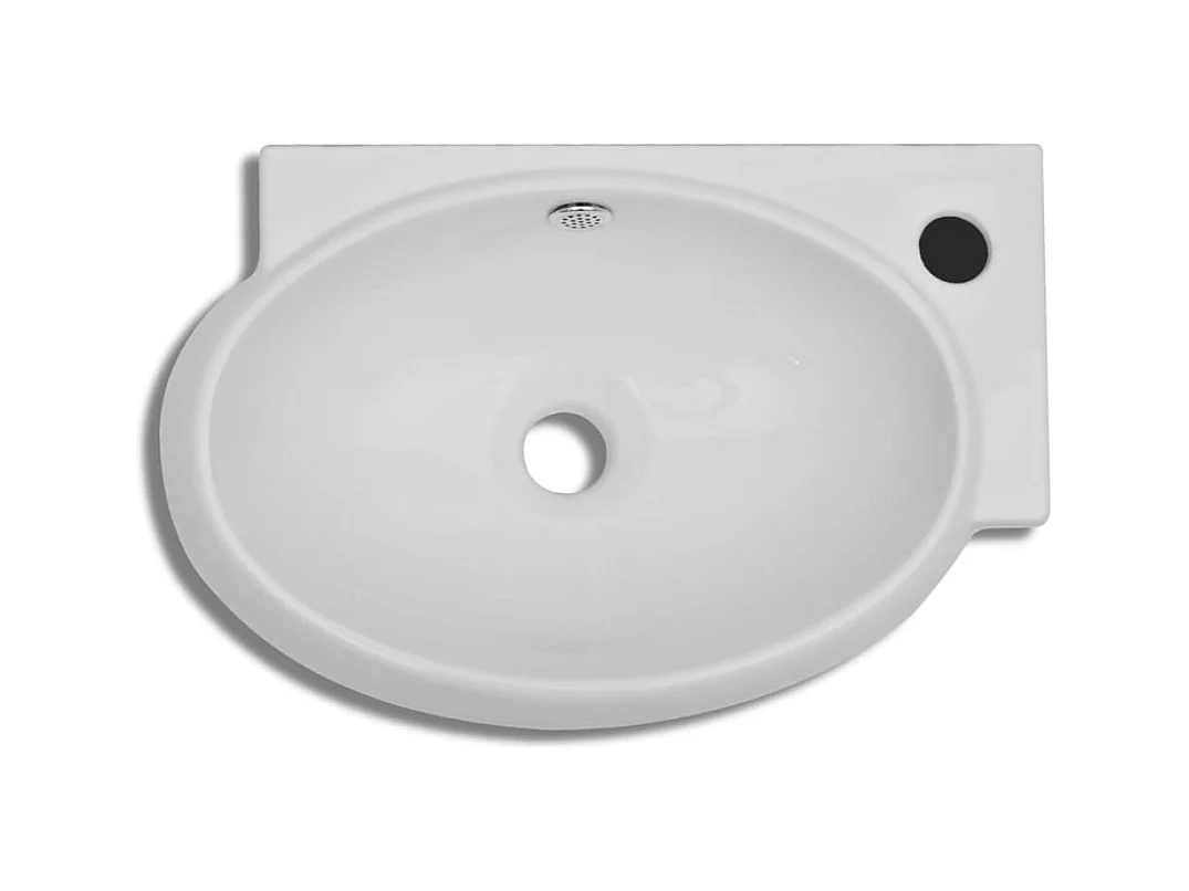 Lavabo de baño de cerámica blanca con orificio rebosadero