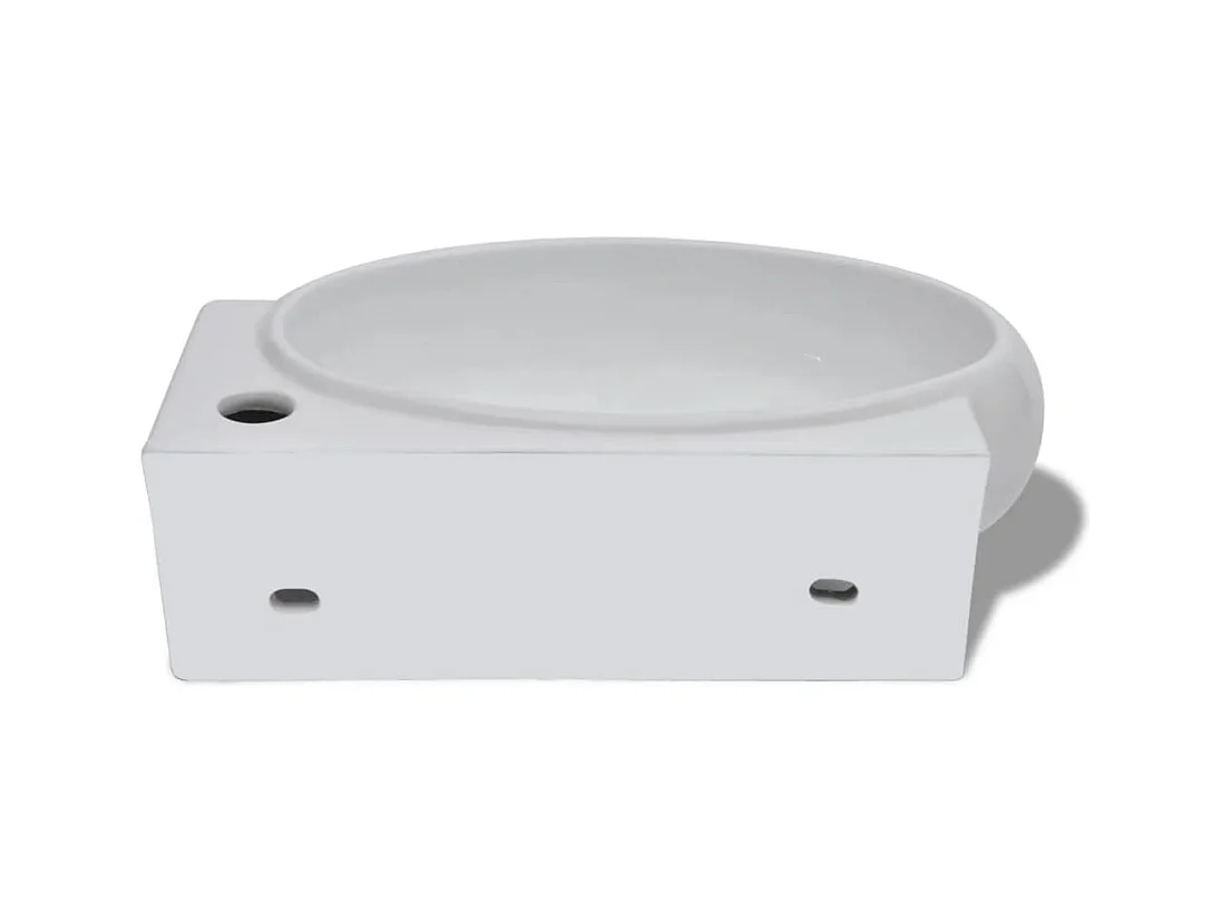 Lavabo de baño de cerámica blanca con orificio rebosadero