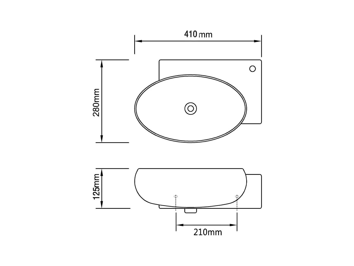 Lavabo de baño de cerámica blanca con orificio rebosadero