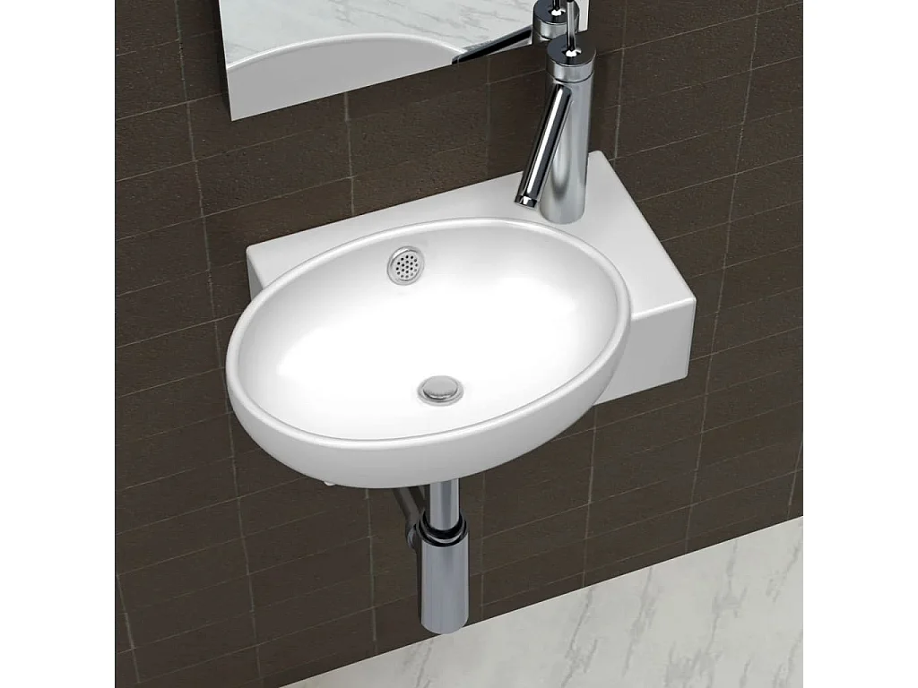 Lavabo de baño de cerámica blanca con orificio rebosadero