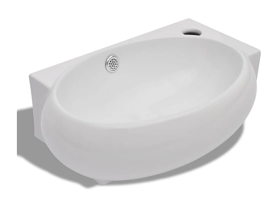 Lavabo de baño de cerámica blanca con orificio rebosadero
