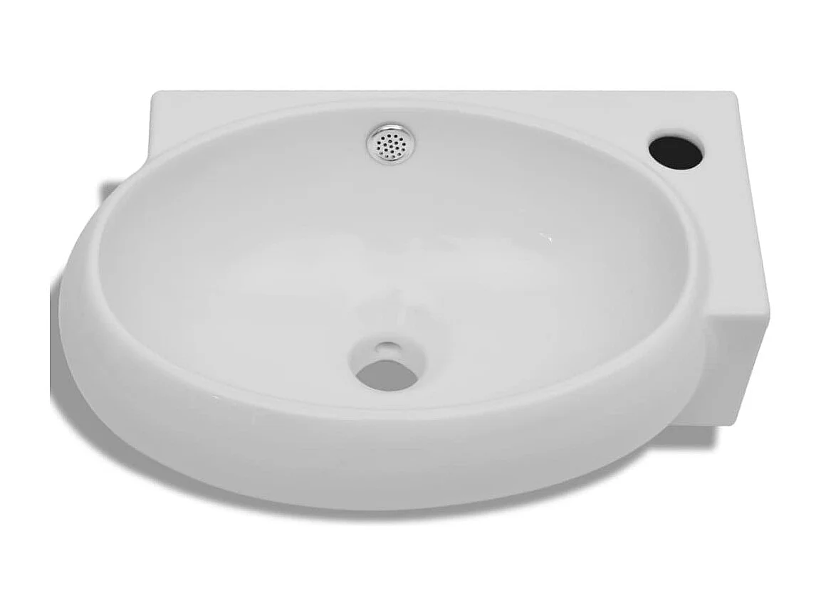 Lavabo de baño de cerámica blanca con orificio rebosadero
