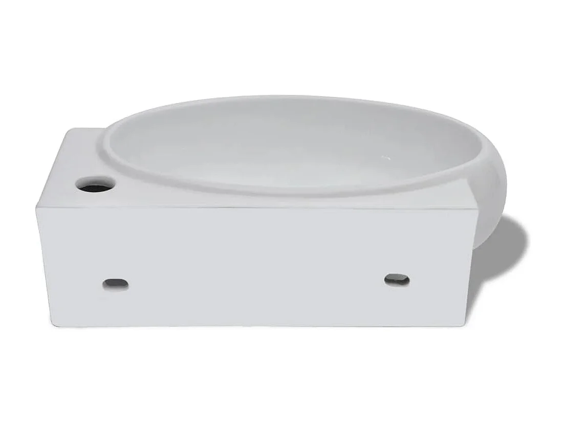 Lavabo de baño de cerámica blanca con orificio rebosadero