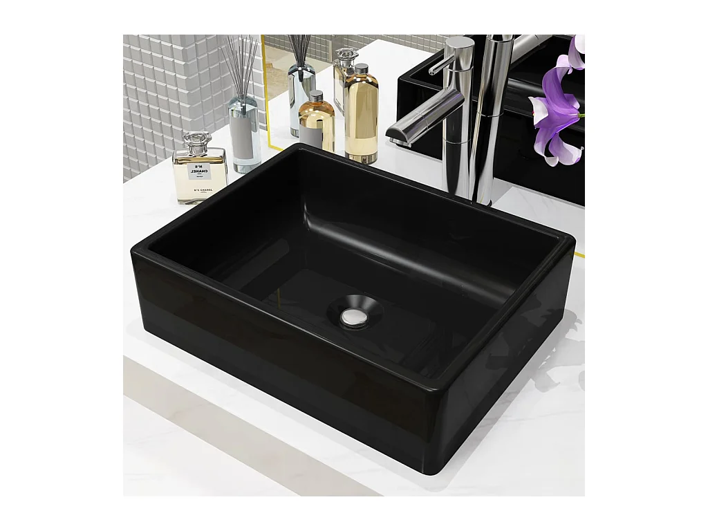 Lavabo rettangolare in ceramica nera 41 x 30 x 12 cm