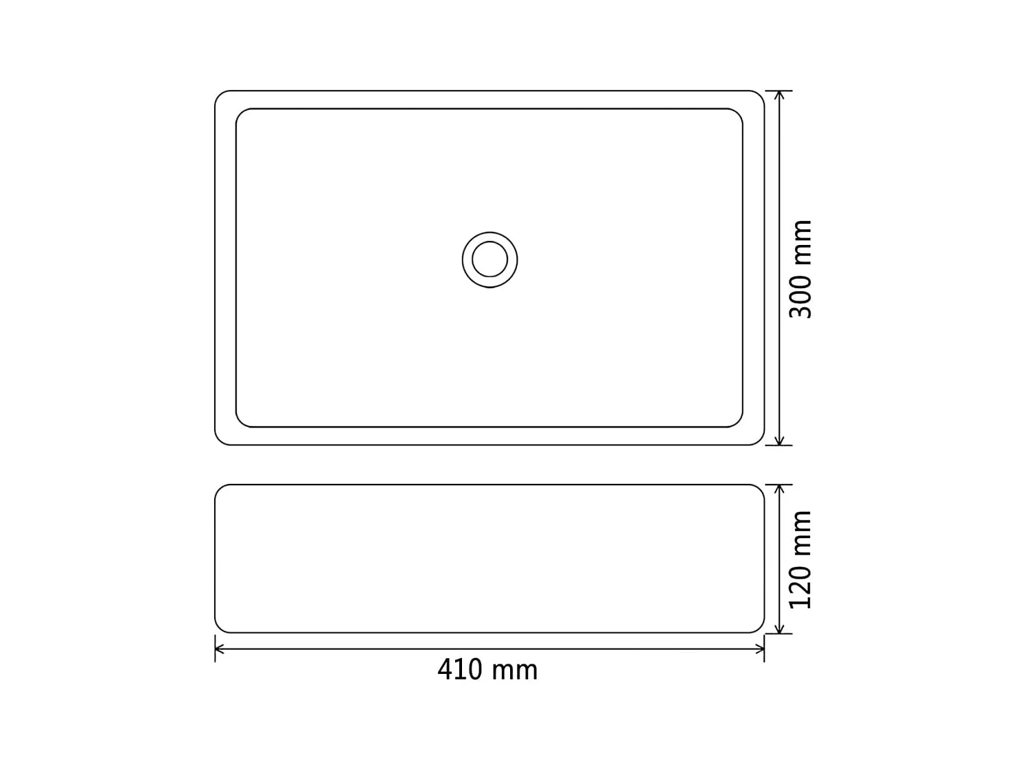 Lavabo rettangolare in ceramica nera 41 x 30 x 12 cm
