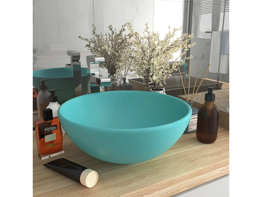 Lavabo de baño redondo Verde claro mate 32,5x14cm Cerámica