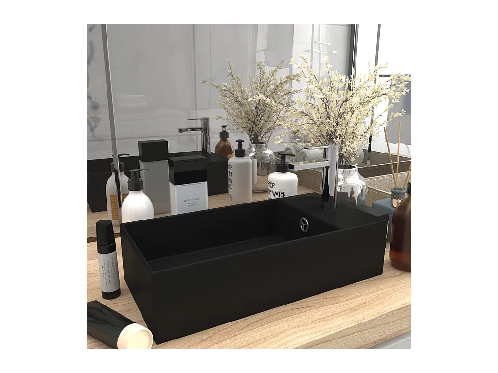 Badkamerwastafel met overloop Keramiek Matzwart