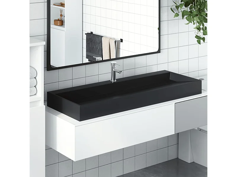 Lavabo 120x46x11 cm fundición mineral/mármol negro mate