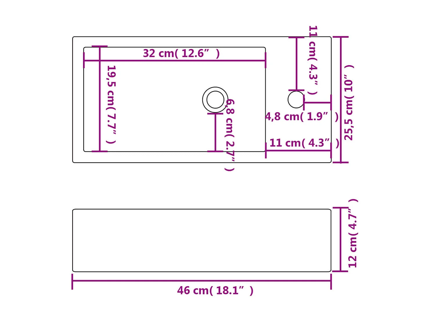 Wastafel + kraangat Keramiek Wit 46 x 25,5 x 12 cm