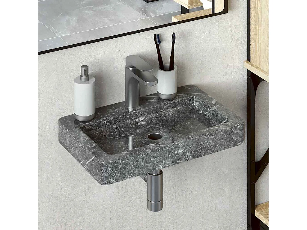Lavabo mural gris 38x24x6,5 cm marbre