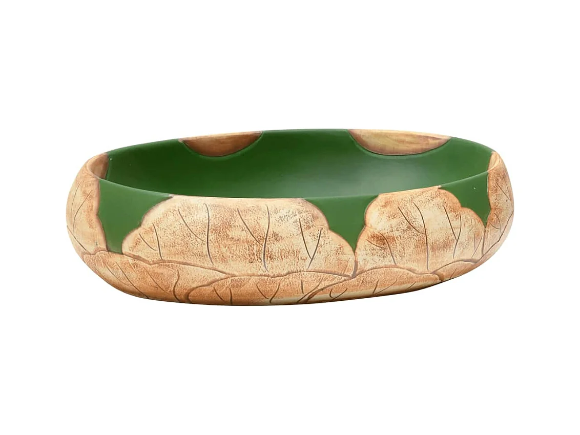 Groen en bruin ovaal opzetwastafel 59x40x15 cm keramiek