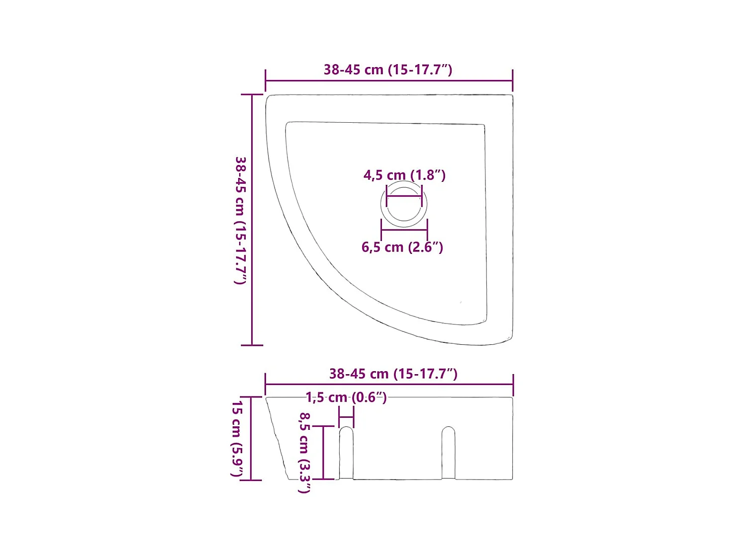 Wandgemonteerde hoekwastafel Grijs (38-45) x (38-45) x 12 cm