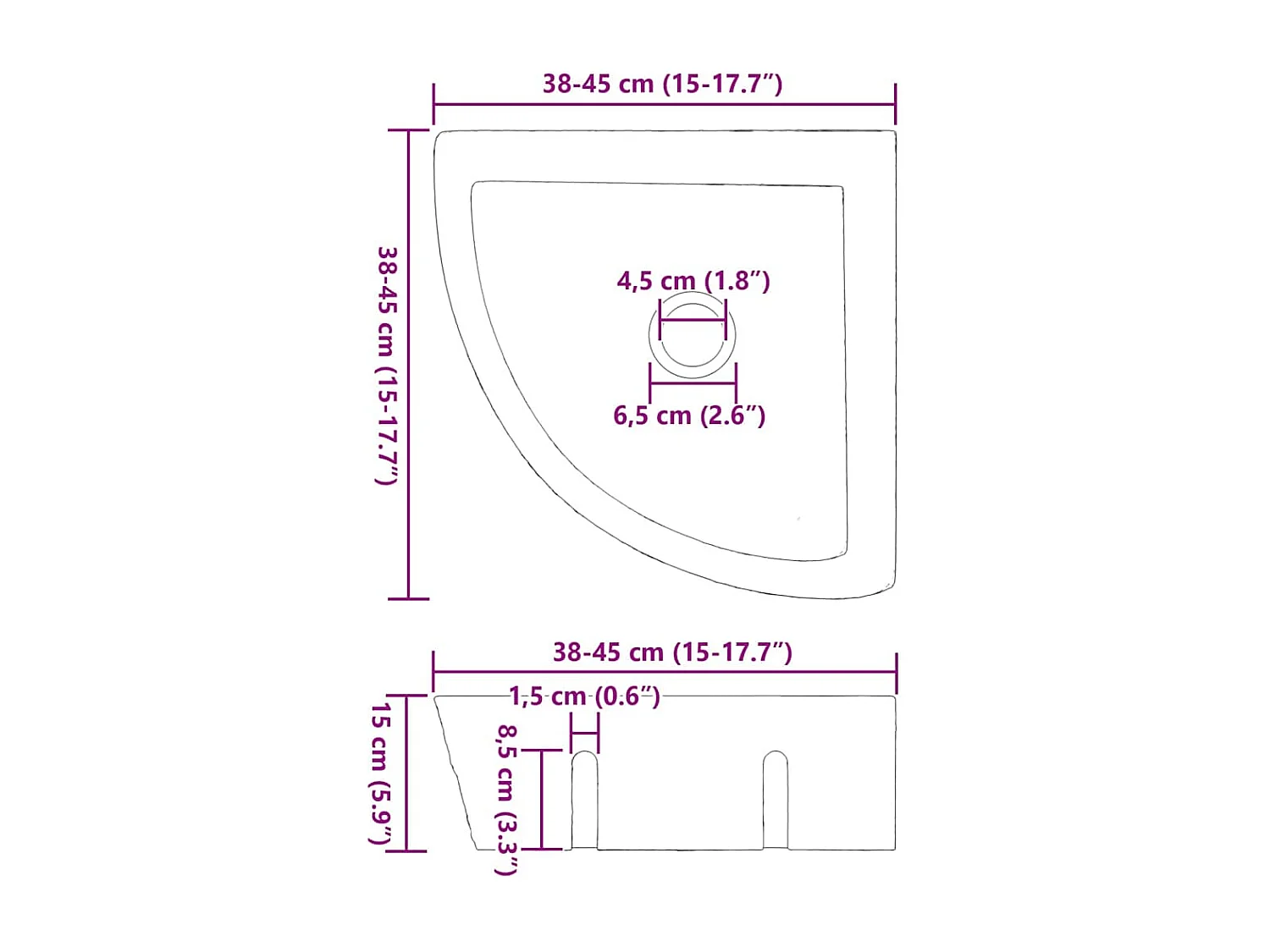 Bassin d'angle suspendu au mur Gris (38-45) x (38-45) x 12 cm