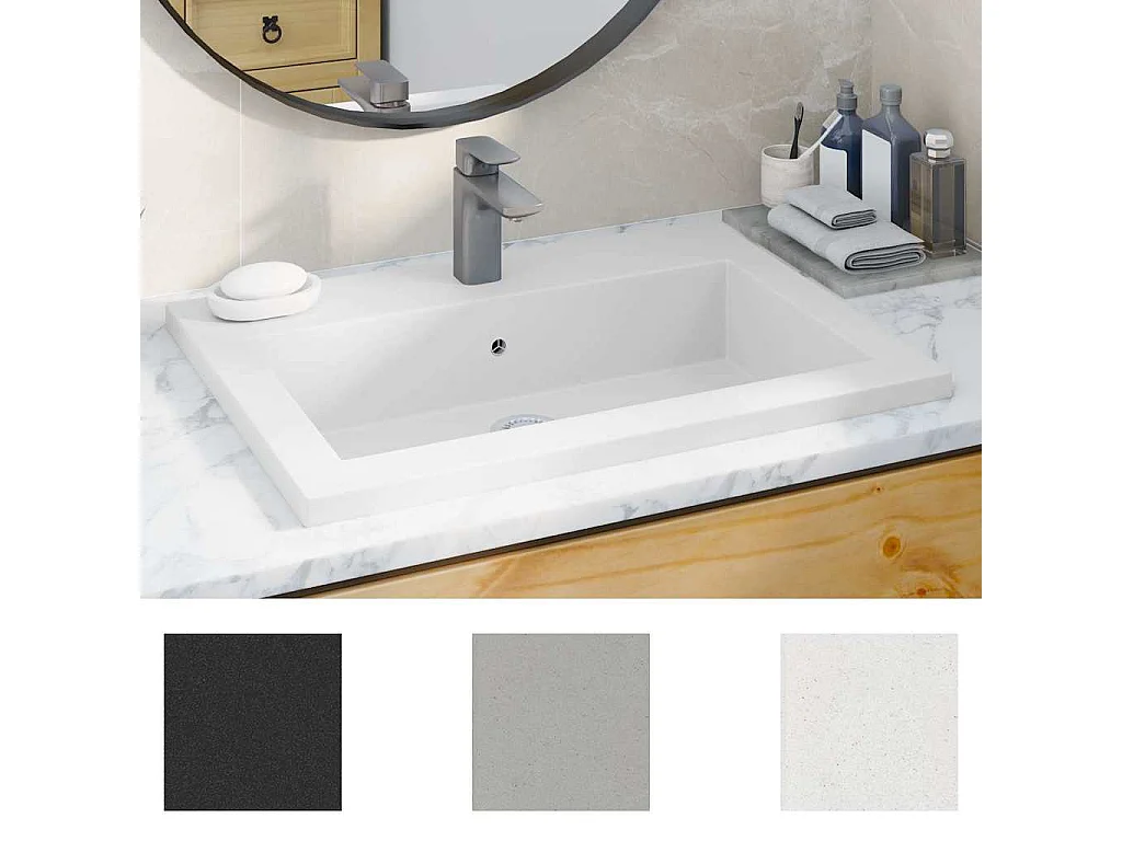 Lavabo de granito 600 x 450 x 120 mm Blanco