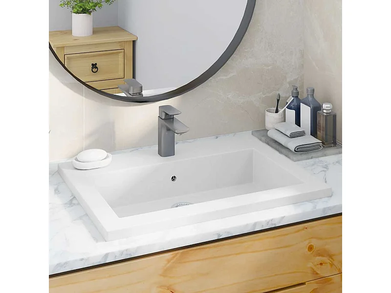 Lavabo en granit 600 x 450 x 120 mm Blanc