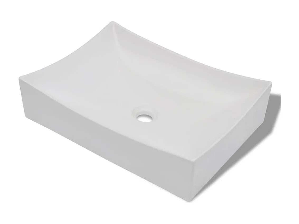 Lavabo de baño de cerámica blanca brillante