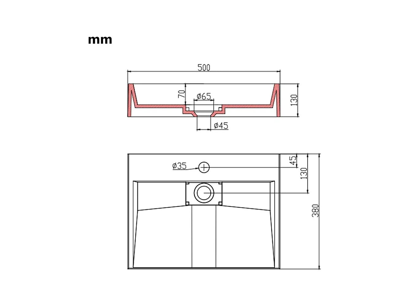 Wastafel 50x38x13 cm Mineraal gegoten/marmer Wit