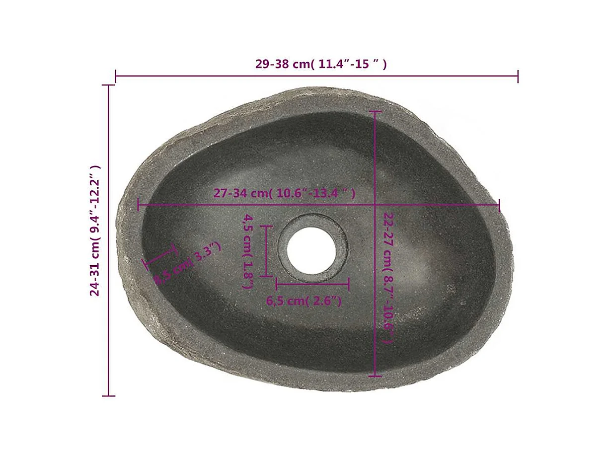 Lavabo ovalado de piedra de río (29-38)x(24-31) cm