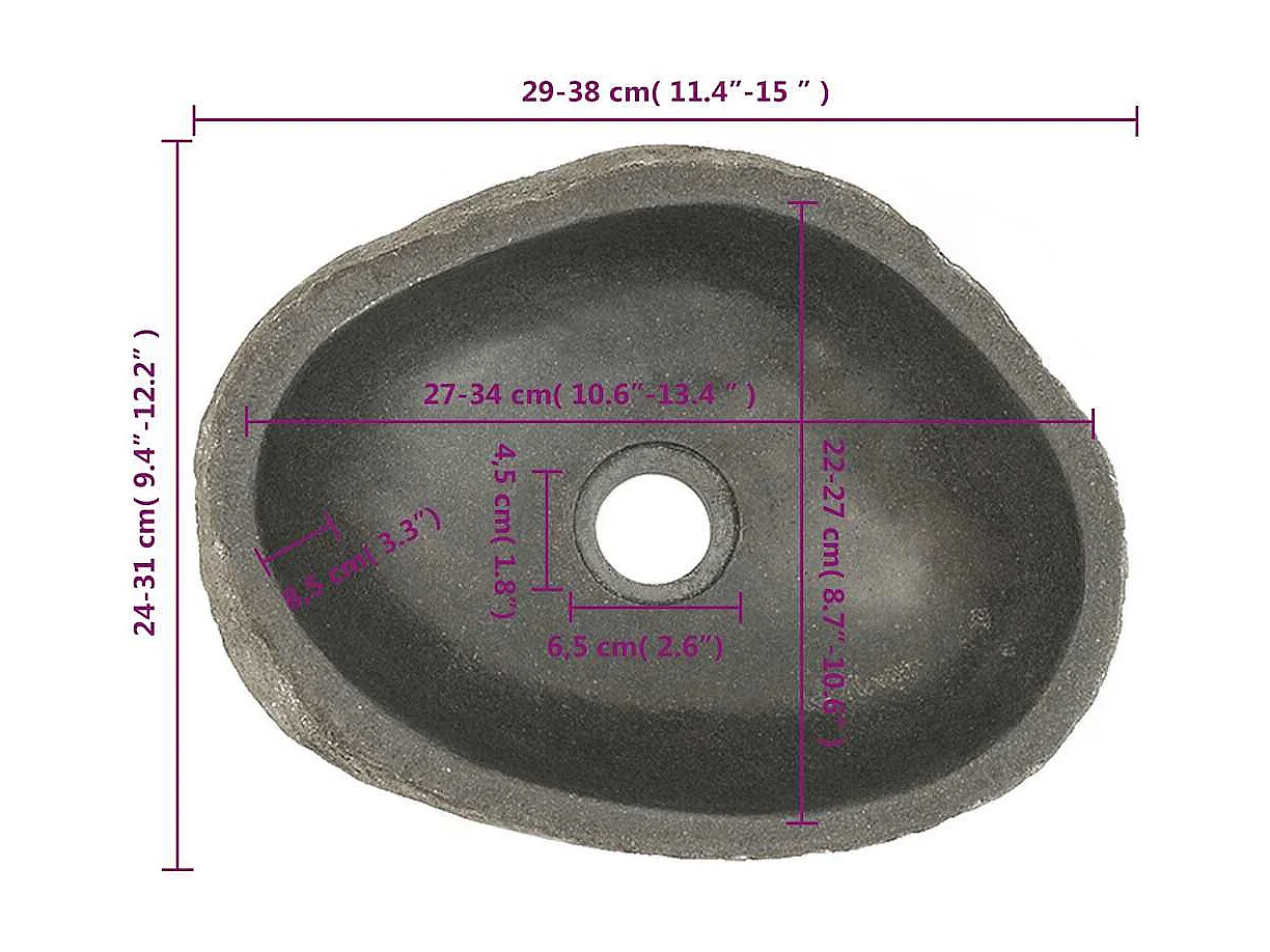 Lavabo ovalado de piedra de río (29-38)x(24-31) cm