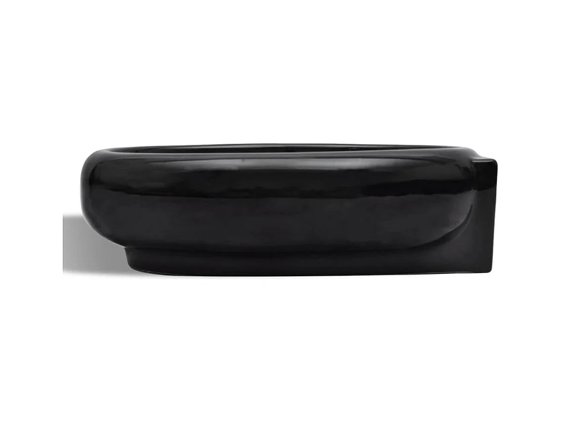 Zwarte keramische wastafel met overloop/kraangat