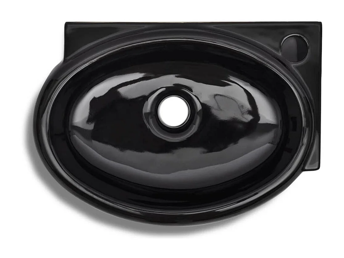 Lavabo de baño de cerámica negra con orificio para grifo/rebosadero