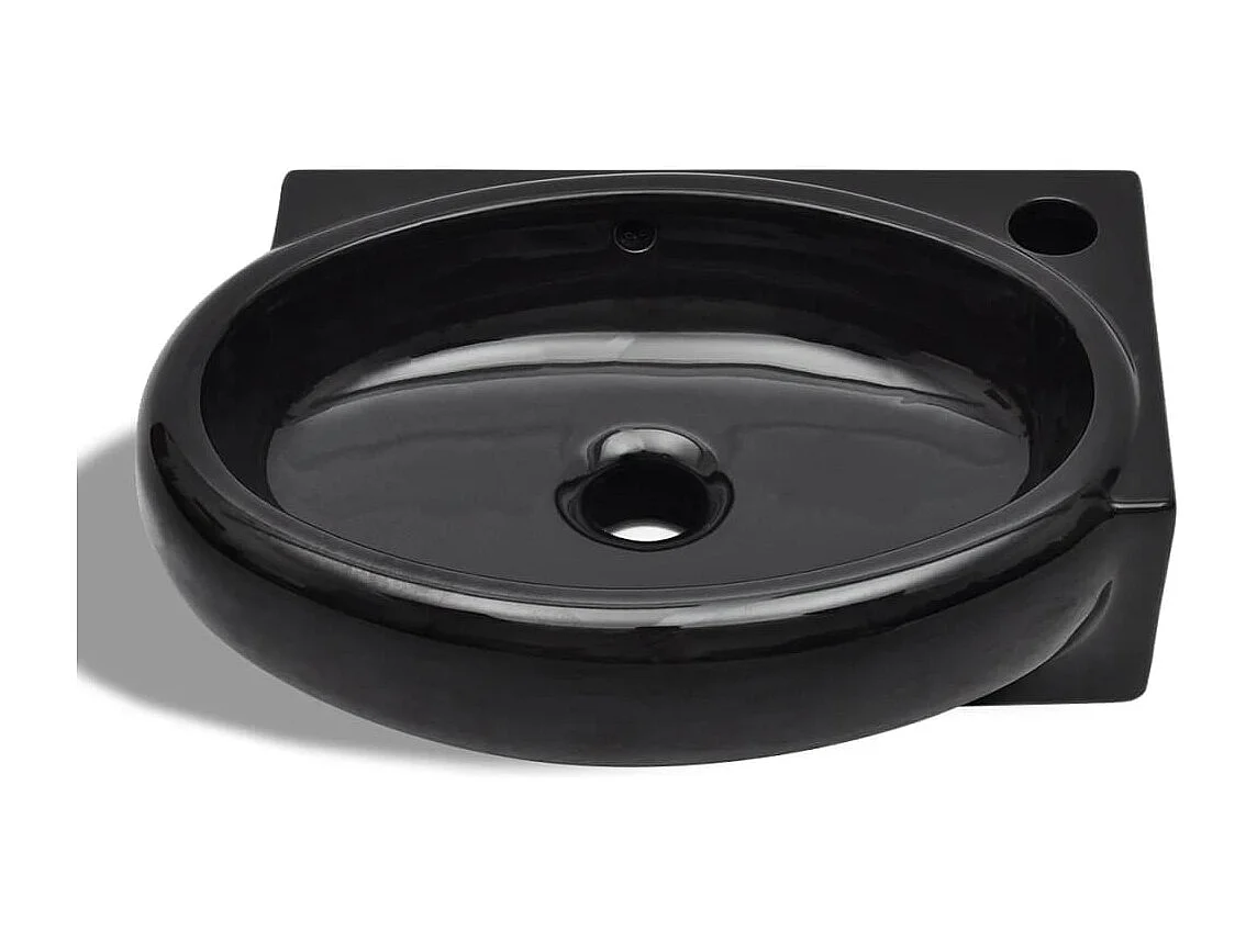 Lavabo de baño de cerámica negra con orificio para grifo/rebosadero