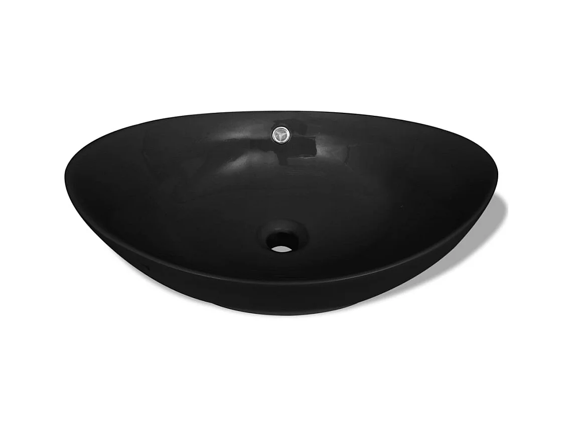 Lavabo ovale en céramique noir avec trop plein 59 x 38,5 cm
