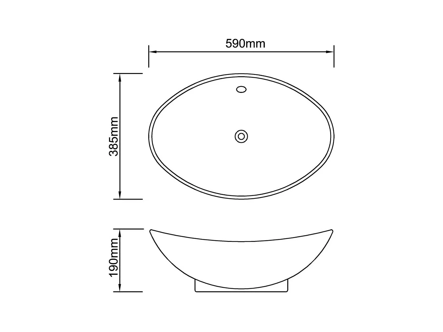 Lavabo ovalado de cerámica negra con rebosadero 59 x 38,5 cm