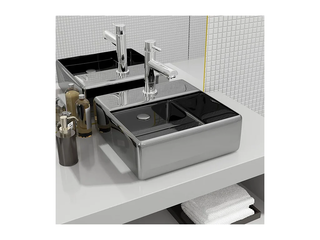 Lavabo con orificio para grifería 38x30x11,5 cm Cerámica Plata
