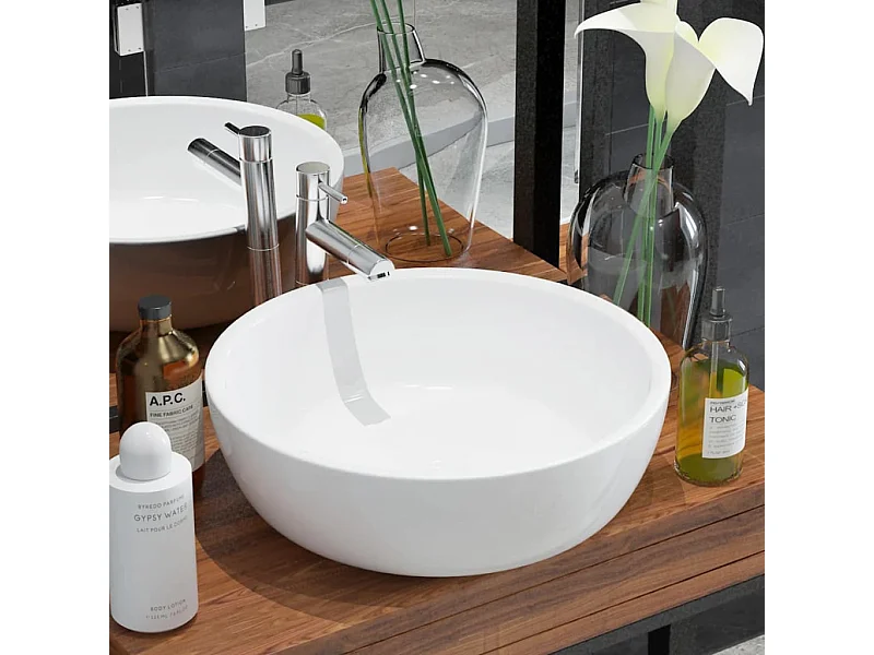 Lavabo redondo de cerámica blanca 42 x 12 cm
