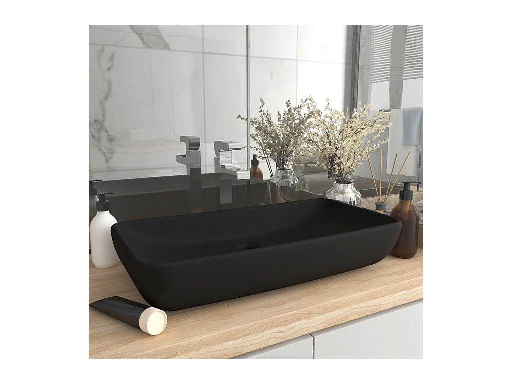Lavandino rettangolare di lusso Nero opaco 71x38 cm Ceramica
