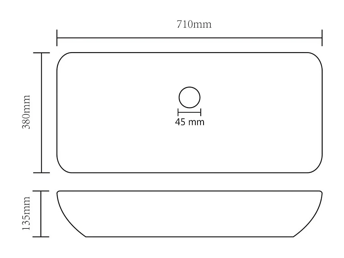 Lavabo rectangular de lujo Negro mate 71x38 cm Cerámica