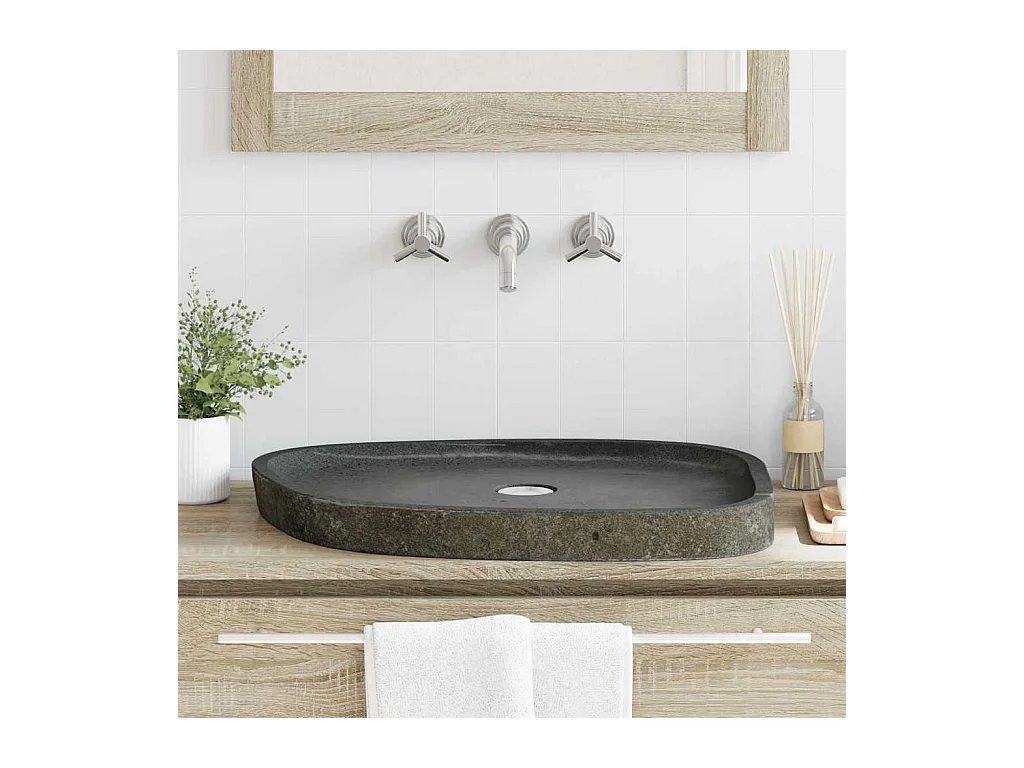 Lavabo gris (55-65) x (40-50) x 6 cm Piedra de río