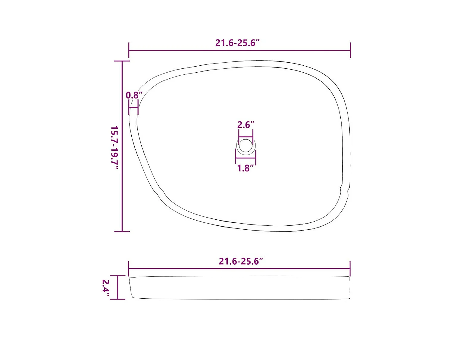 Lavabo gris (55-65) x (40-50) x 6 cm Piedra de río