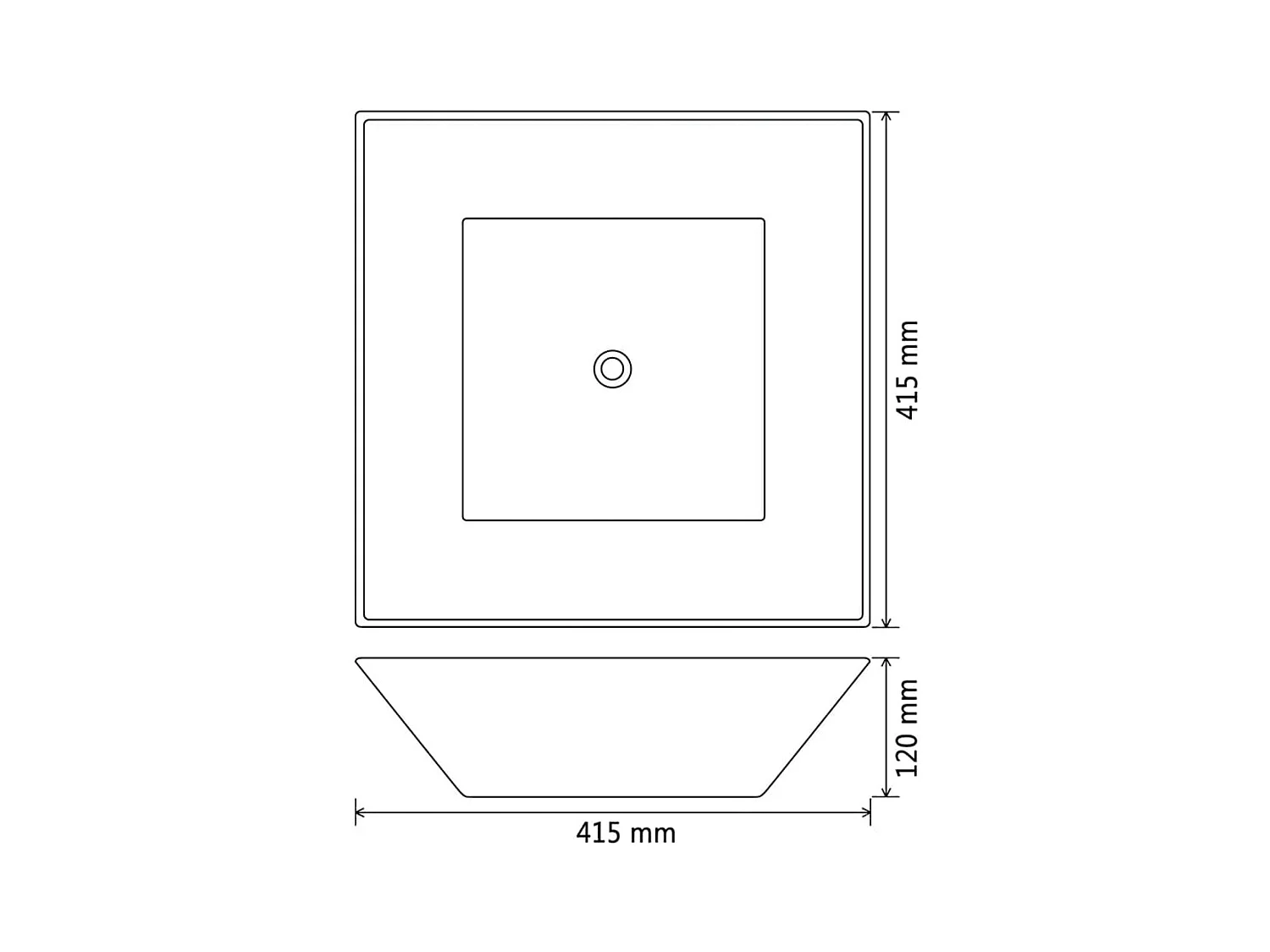 Vierkante keramische wastafel wit 41,5 x 41,5 x 12 cm