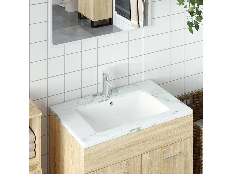 Lavabo de baño rectangular de cerámica blanca