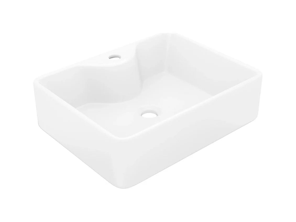 Lavabo de baño cuadrado de cerámica blanca con orificio para grifo