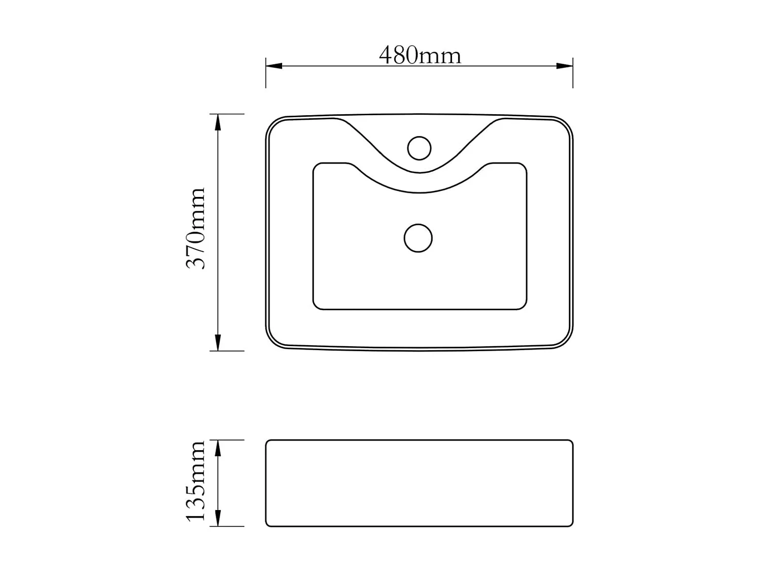 Lavandino da bagno quadrato in ceramica bianca con foro per rubinetto