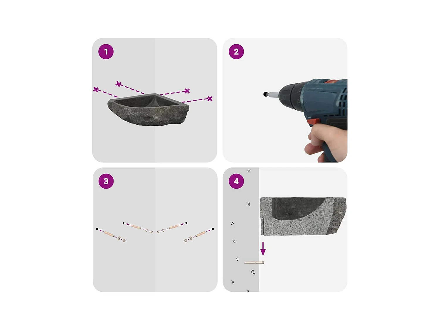Bassin d'angle suspendu au mur Gris (30-37) x (30-37) x 12 cm