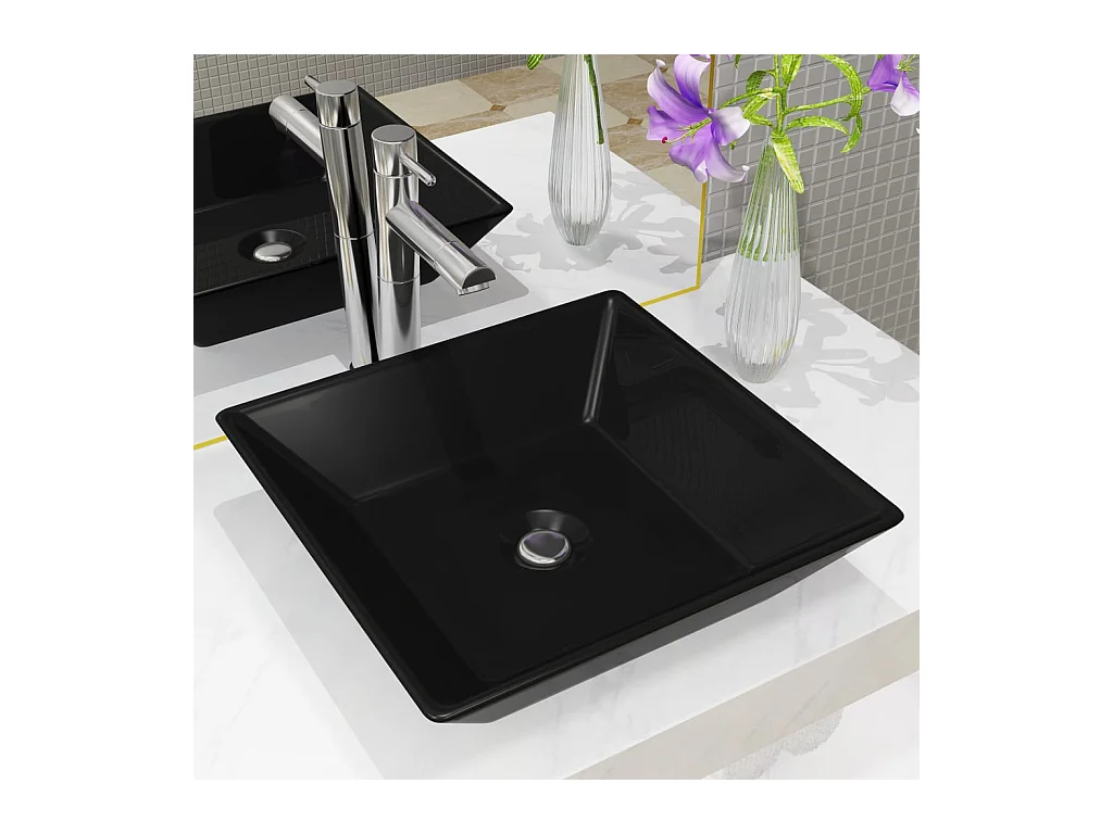 Lavabo cuadrado de cerámica negro 41,5 x 41,5 x 12 cm