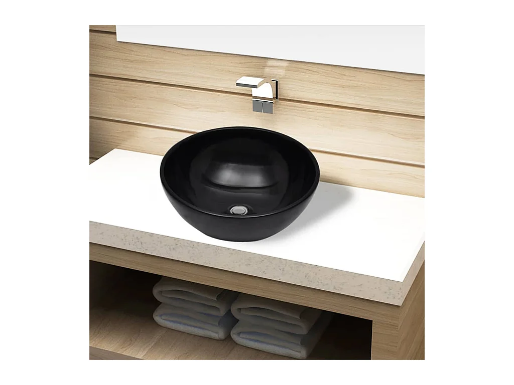 Bassin d'évier rond céramique Noir pour salle de bain