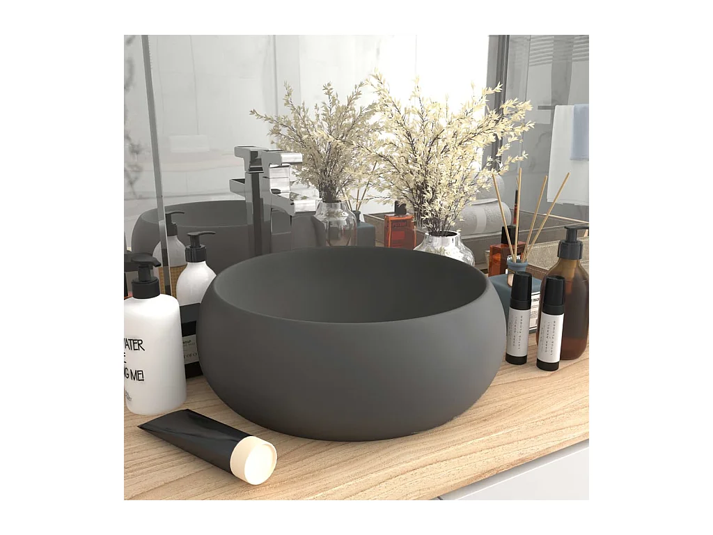 Luxe ronde wastafel Donkergrijs mat 40x15 cm Keramiek