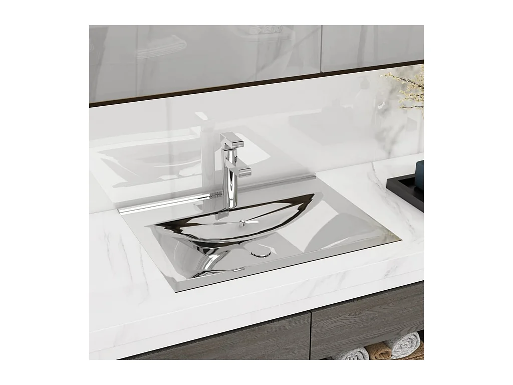 Wastafel met overloop 60x46x16 cm Keramiek Zilver