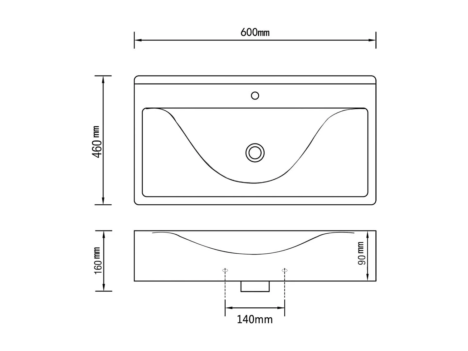 Lavabo con rebosadero 60x46x16 cm Cerámica Plata
