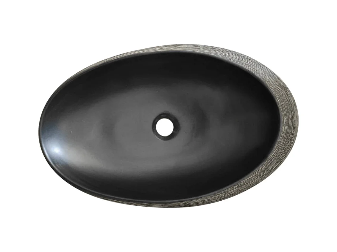 Lavabo sobre encimera ovalado gris y negro 59x40x14 cm de cerámica