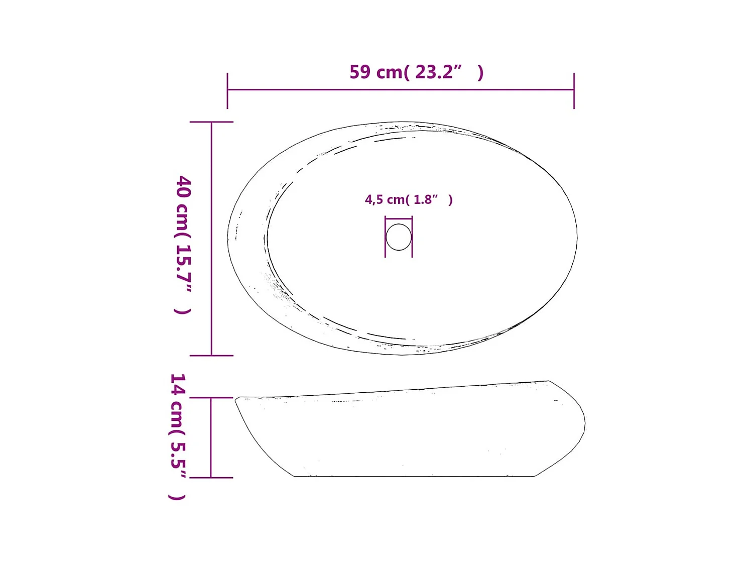 Lavabo sobre encimera ovalado gris y negro 59x40x14 cm de cerámica