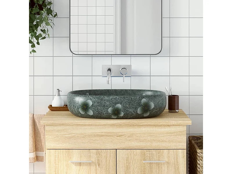 Ovale blauwe opzetwastafel 59x40x14 cm keramiek