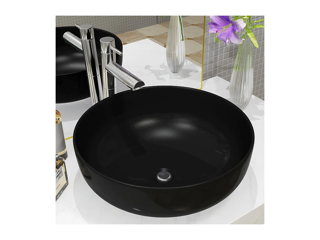 Lavabo redondo de cerámica negra 41,5 x 13,5 cm