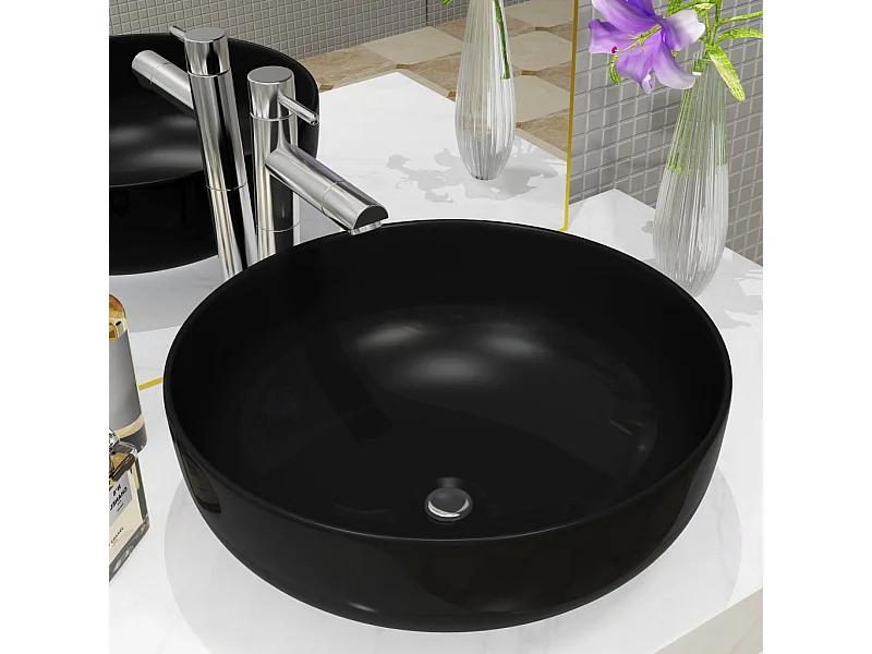 Lavabo redondo de cerámica negra 41,5 x 13,5 cm